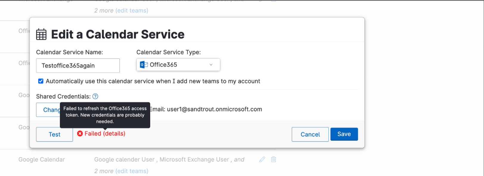 Error in the calendar settings