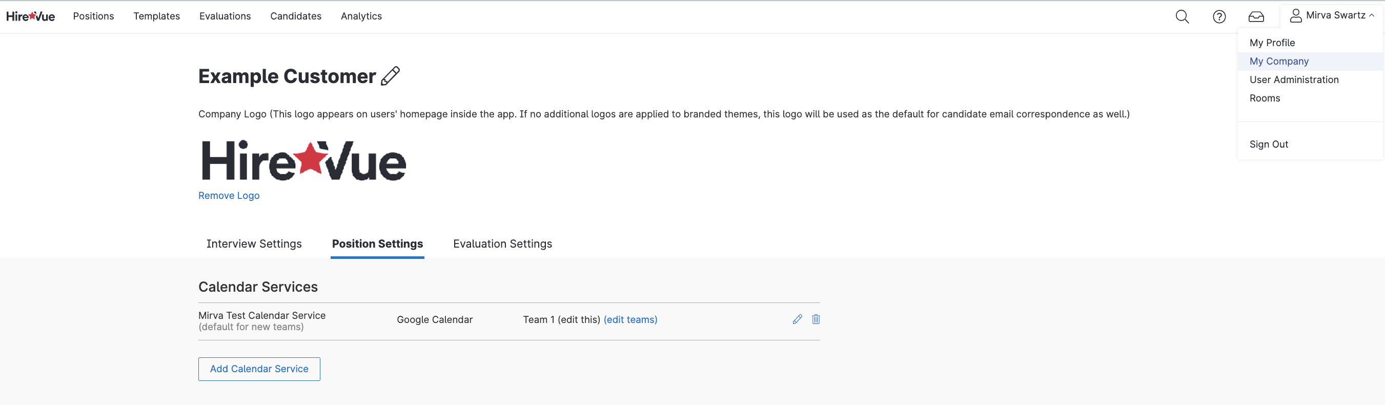 Calendar service set up